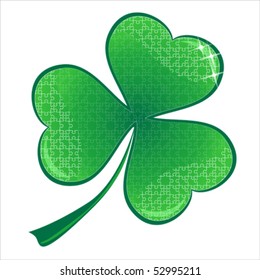 Lucky Puzzle heart Clover.  Valentines flat icon, isolated on white, vector