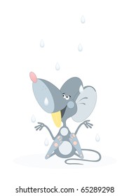 lucky rat under rain on white background