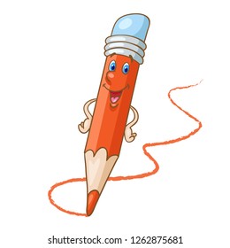 Lucky red pencil in cartoon style. Isolated on white background. Vector illustration.