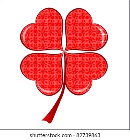lucky red puzzle heart Clover, isolated on white background, clipping path included, vector
