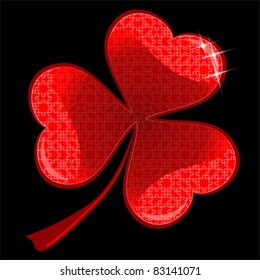 lucky red puzzle heart Clover, isolated on white background, clipping path included, vector