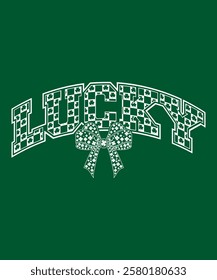 Lucky Retro Checkered St Patrick's Day Coquette White T-Shirt Design