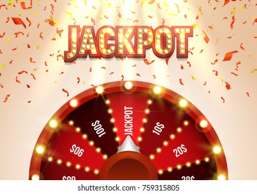 Lucky roulette with falling confetti. Vector illustration.