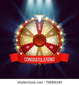 Lucky roulette with red ribbon. Vector illustration.