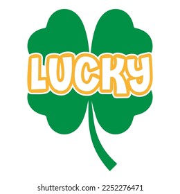 Lucky Saint Patrick Day Lettering Decoration. Cloverleaf And Green Hat. Saint patricks Day Typography Poster
