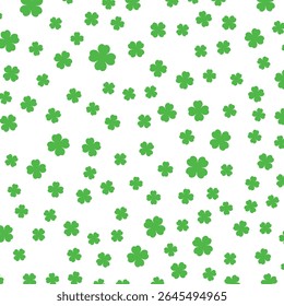 Lucky Saint St Patrick day pattern in green shamrocks clovers four leaf. Vector illustration