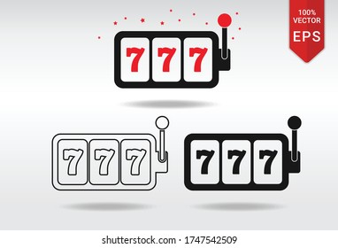 lucky seven 777 slot machine winner vegas vector illustration icon button outline set