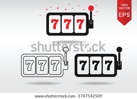 lucky seven 777 slot machine winner vegas vector illustration icon button outline set