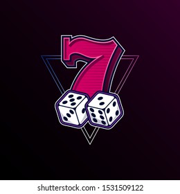 Lucky seven with dices neon color template