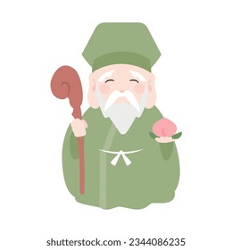 Lucky Seven and the Seven Lucky Gods(Jurojin),Vector illustration