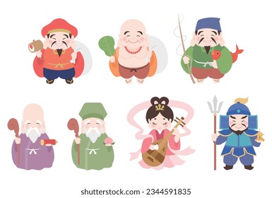 Lucky Seven and the Seven Lucky Gods,Vector illustration