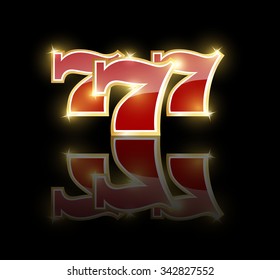 Lucky seven logo with gold sparks on black background. Vector illustration.