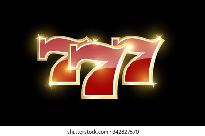 Lucky seven logo with gold sparks on black background. Vector illustration.