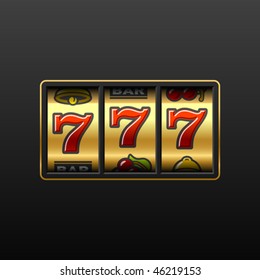 Lucky Seven On Slot Machine. Vector.