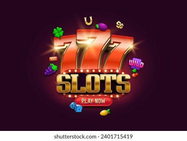 Lucky sevens with gaming symbols on a bright background. Vector illustration.