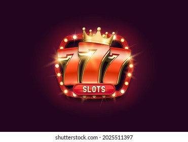 Lucky sevens with golden crown. Vector illustration.