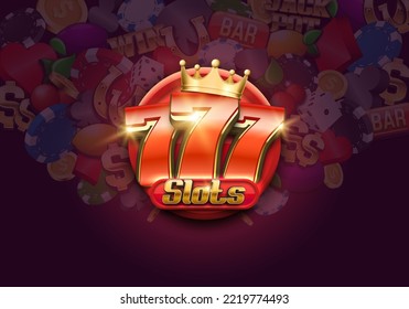 Lucky sevens with golden crown. Vector illustration.