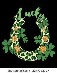 Lucky shamrock horseshoe leopard western t-shirt design