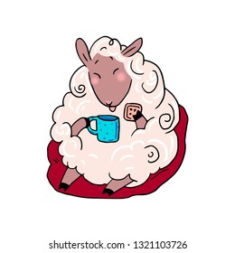 Lucky sheep vector illustration isolated on white.
