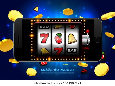 lucky slot machine casino on mobile phone with light background vector illustration