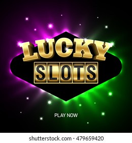 Lucky Slots Casino Banner. Slot Machine Casino Advertising. Vector Illustration.