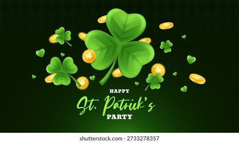 Lucky St Patrick’s Day Background with Clover Leaves and Gold Coins