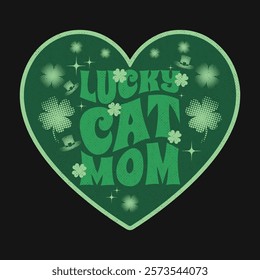 Lucky St Patricks Cat Mom T Shirt Design