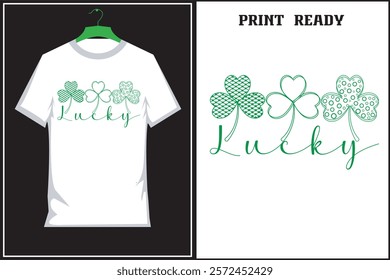 Lucky St Patricks Day shamrock leaf vector illustration typography T-Shirt Design