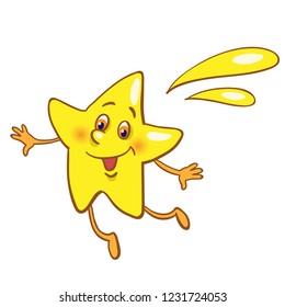 Lucky star in cartoon style flies. Isolated on white background.