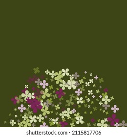 Lucky Summer Simple Vivid Nature Splatter. Saint Patrick Vibrant Floral Bright Illustration. Fourtune Greenery Clovers Holidays Purple Backdrop. Flowers Spring Green Dark Pastel Picture.