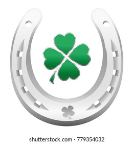 Lucky symbols - horseshoe and clover leaf to attain luck, happiness, success, health, wealth, fortune and prosperity next year - isolated vector illustration on white background.