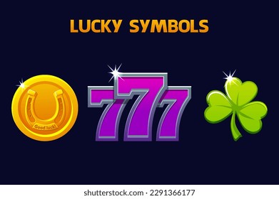 Lucky symbols - seven, clover and horseshoe. Icons for slots and casino game