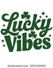 Lucky Vibes St. Patrick's Day Typography with Shamrocks and Sparkles
