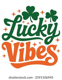 Lucky Vibes St. Patrick's Day Typography with Shamrocks and Sparkles