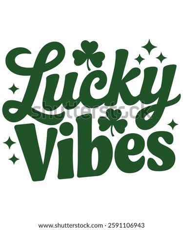 Lucky Vibes St. Patrick's Day Typography with Shamrocks and Sparkles