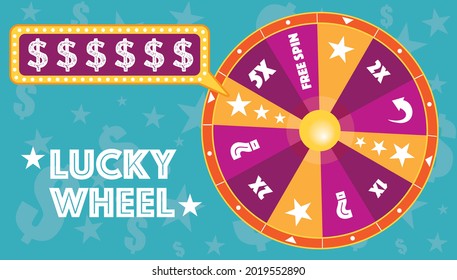 Lucky wheel flat illustration vector text is outlined