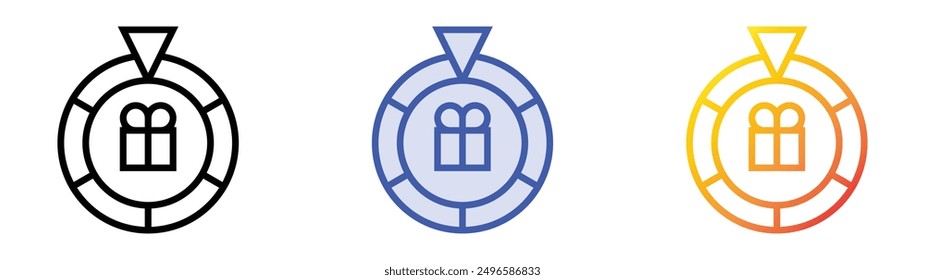 icono de rueda de la suerte. Lineal, relleno azul y diseño de estilo degradado aislado sobre fondo blanco