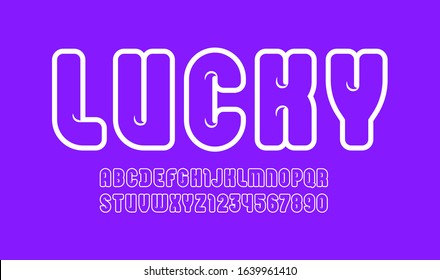 Lucky white font, alphabet in the cartoon style, rounded letters and numbers for you design, vector illustration