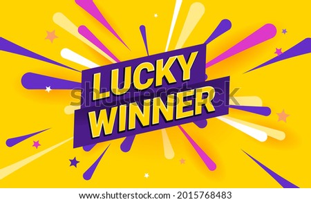 Lucky winner celebration illustration. Rich violet background with text you won and fireworks and stars on the background. Template banner for website, mailing or print.