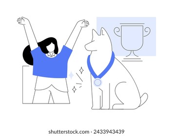 Afortunado ganador aislado dibujos animados ilustraciones vectoriales. Los perros muestran ganador con una copa y medalla, deportes caninos, conseguir una victoria, mascota afortunada emocionada, día del triunfo, premio de oro vector de dibujos animados.