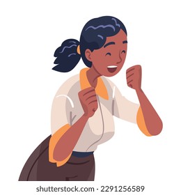 Lucky Woman Celebrating Success and Victory Clenching Fist in Excitement Vector Illustration