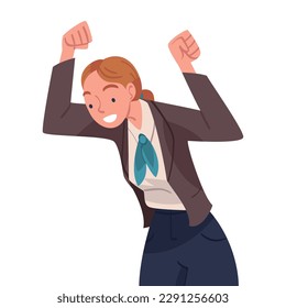 Lucky Woman Celebrating Success and Victory Clenching Fist in Excitement Vector Illustration