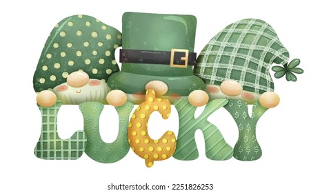 Glückliches Wort mit Gnomes in Saint Patrick's Day Theme Wasserfarbe Video Clipart Grafik 02