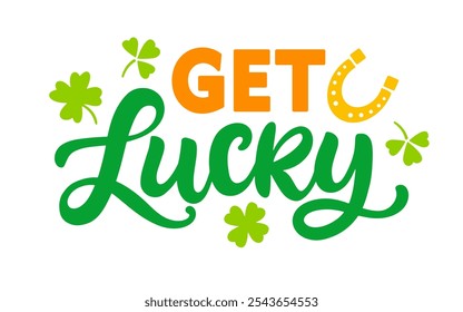 Lucky Word Happy Saint Patricks Day banner with hand lettering. Typography handwritten modern calligraphy text. Vector Illustration