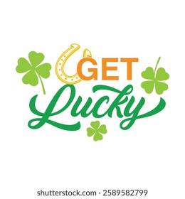 Lucky Word Happy Saint Patrick's Day banner with hand lettering. Typography handwritten modern calligraphy text. Vector Illustration on a white background