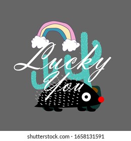 lucky you, beautiful greeting card background or template banner with animal theme. vector design illustration, it can use for label, logo, sign, sticker or printing for t-shirt.