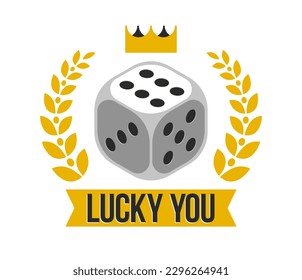 Afortunado eres el afiche vectorial con dados que muestra el mejor número seis.