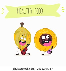 lucuma fruit cute funny cheerful characters with different poses and emotions. Vector hand drawnvector illistration.