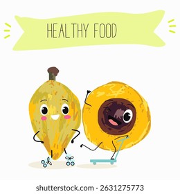 lucuma fruit cute funny cheerful characters with different poses and emotions. Vector hand drawnvector illistration.