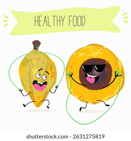 lucuma fruit cute funny cheerful characters with different poses and emotions. Vector hand drawnvector illistration.